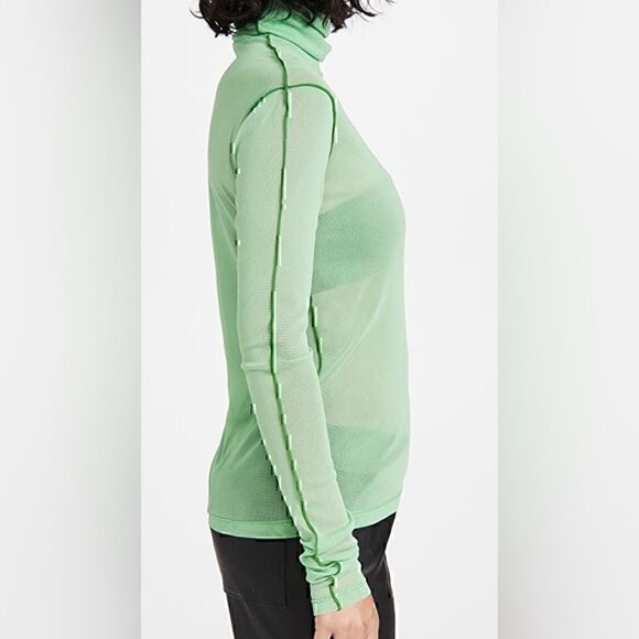 Helmut Lang Stretch-Mesh Turtleneck Top Size S Radiated Green New - Picture 5 of 8